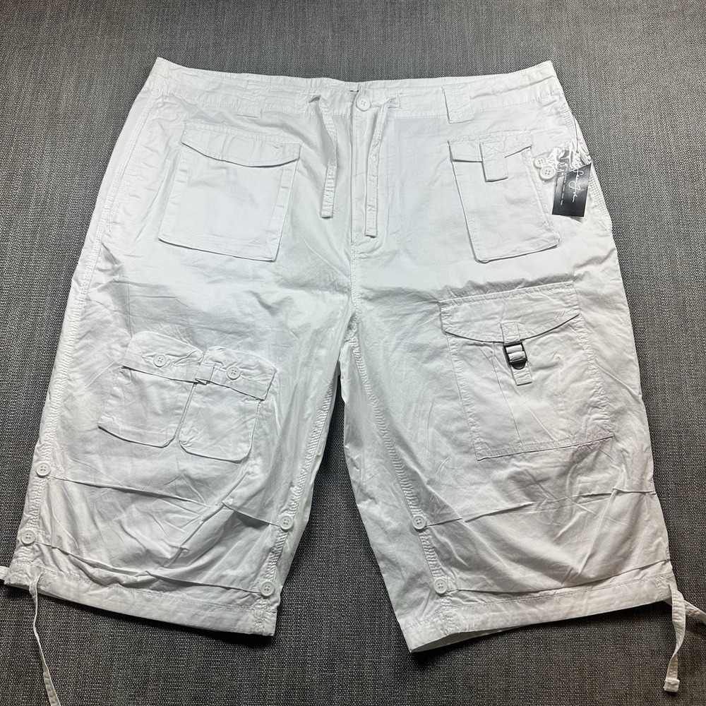 Sean John Womens White Cargo Capri Pants Multi Pocket Drawstring Utility 40 NWT